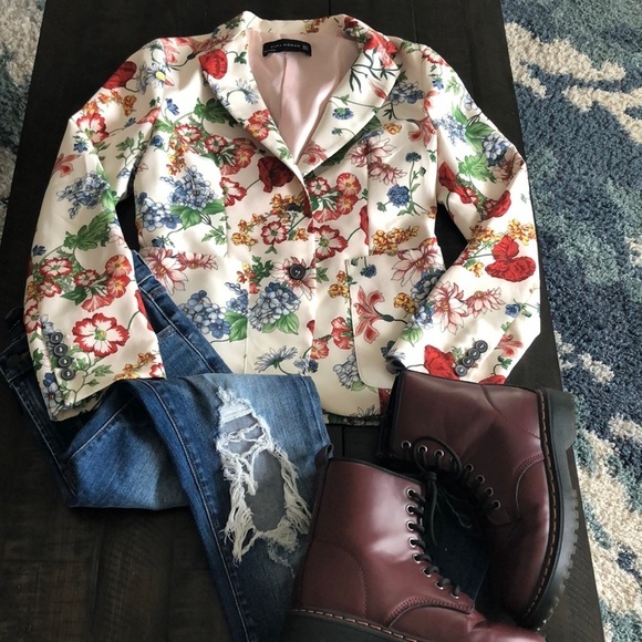 Zara Size S Floral Print Button Front Blazer Jacket SM Pockets Lined Art to Wear - Picture 13 of 16